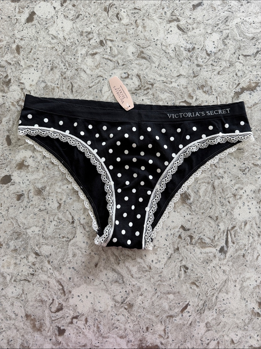 NWT Victoria's Secret Black & White Polka Dot Lace-Trim Cheekini Bottoms